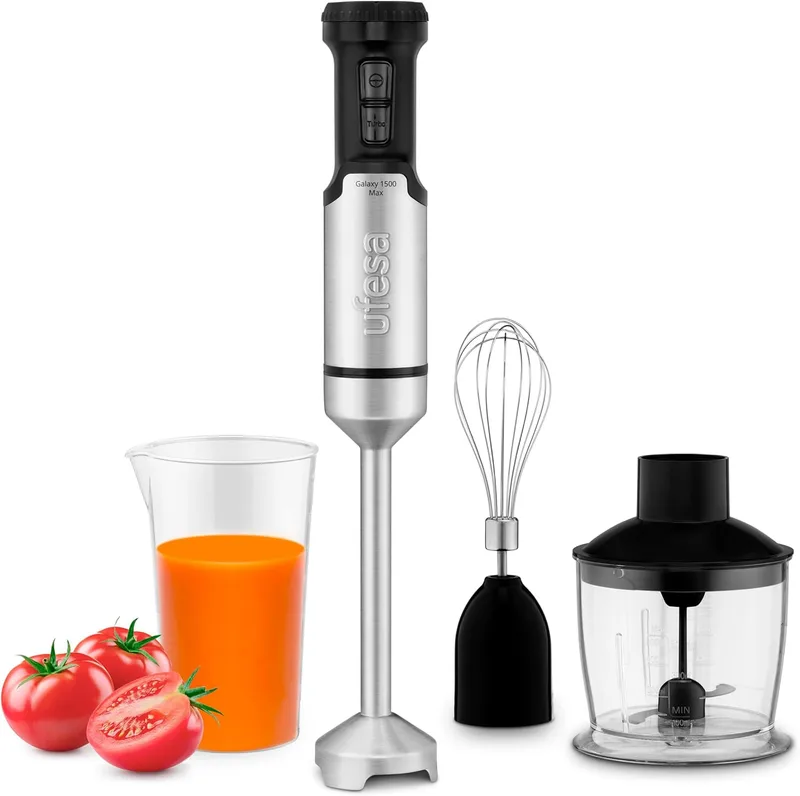Ufesa ▫️ Batedeira de mão Galaxy Max, potência de 1500 W, controlo de 24 velocidades + TURBO, 4 lâminas de alta eficiência, design ergonómico e anti-salpicos, acessórios incluídos, sem BPA