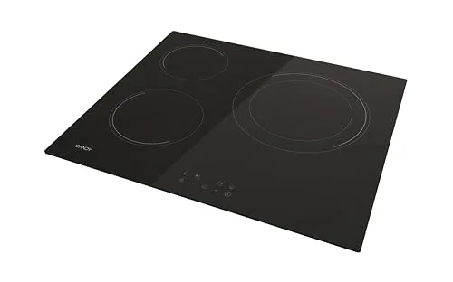 CANDY ▫️ CH63DCC Placa vitrocerâmica de 60 cm, 3 zonas de cozedura, zona dupla para paella de 28 cm, controlo tátil, 9 níveis de potência, sistema de segurança, cor preta 2