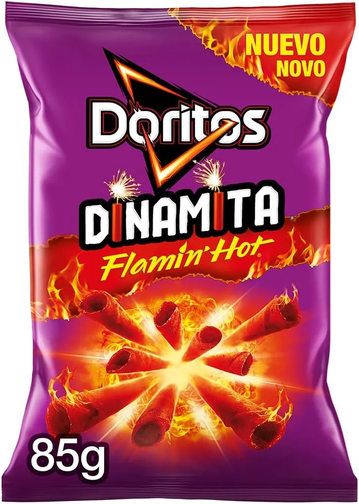 Doritos ▫️ Dinamita Flamin Hot, Snack de Milho com Pimenta e Lima Picante, Saco individual, 85 gramas