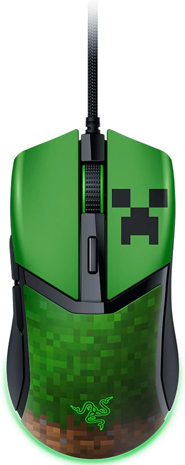 Razer ▫️ Cobra Minecraft Edition - Rato para jogos com fios leve - Sensor de 8500 dpi (58 g, interruptores ópticos de rato de 3ª geração, iluminação cromática com brilho gradiente, Speedflex) Minecraft
