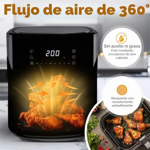 Profi Cook ▫️ Fritadeira de ar quente ProfiCook | Fritadeira de 6,5 L | Cozinha sem óleo nem gordura | 80 °C - 200 °C | Estrutura em aço inoxidável | 8 programas | Fritadeira de ar | PC FR 1294 H 4