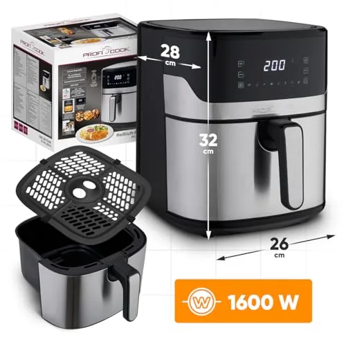 Profi Cook ▫️ Fritadeira de ar quente ProfiCook | Fritadeira de 6,5 L | Cozinha sem óleo nem gordura | 80 °C - 200 °C | Estrutura em aço inoxidável | 8 programas | Fritadeira de ar | PC FR 1294 H 7