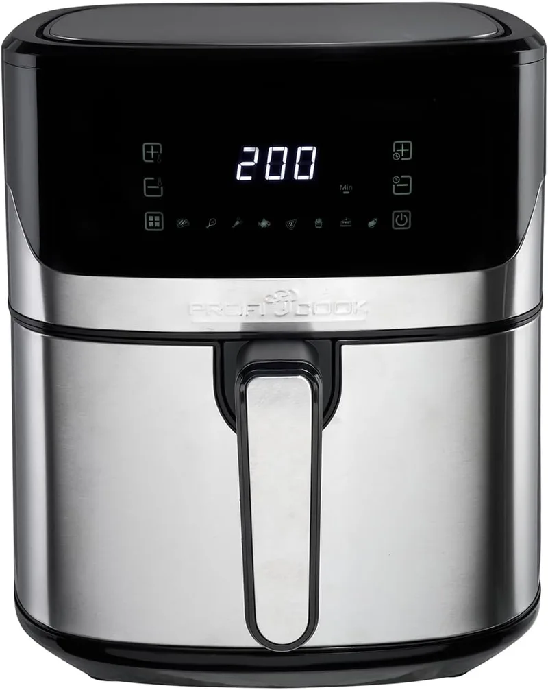 Profi Cook ▫️ Fritadeira ProfiCook | Fritadeira de 6,5L | Preparação sem óleo e sem gordura | 80°C - 200°C | Caixa em aço inoxidável | 8 programas | Fritadeira de ar quente | PC FR 1294 H