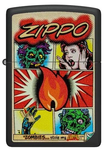 Zippo ▫️ Isqueiro à prova de vento - Preto Mate, Imagem a cores - Recarregável - Reutilizável - Design à prova de vento - Embalagem de presente - Fabricado nos Estados Unidos 2