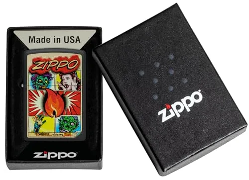Zippo ▫️ Isqueiro à prova de vento - Preto Mate, Imagem a cores - Recarregável - Reutilizável - Design à prova de vento - Embalagem de presente - Fabricado nos Estados Unidos 6