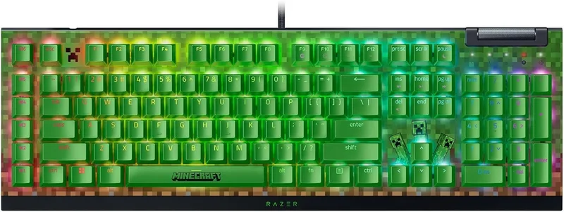 Razer ▫️ BlackWidow V4 X Minecraft Edition - Teclado mecânico para jogos - RGB (teclas mecânicas clicky verdes, 6 teclas macro dedicadas, teclas ABS de dupla ação) Teclado QWERTY US | Minecraft