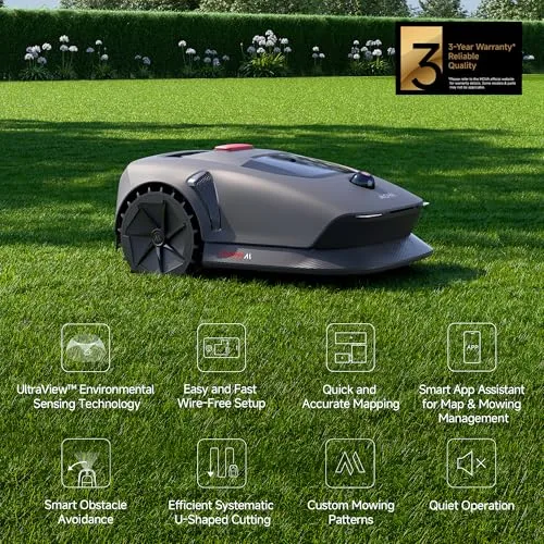 MOVA ▫️ Robô de corte de relva 600, configuração sem fios UltraView™ e mapeamento preciso até 600 m², evasão inteligente de obstáculos, rodas todo-o-terreno melhoradas, corte em forma de U, carregamento rápido 2