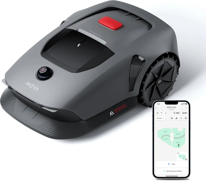 MOVA ▫️ Robô de corte de relva 600, configuração sem fios UltraView™ e mapeamento preciso até 600 m², evasão inteligente de obstáculos, rodas todo-o-terreno melhoradas, corte em forma de U, carregamento rápido