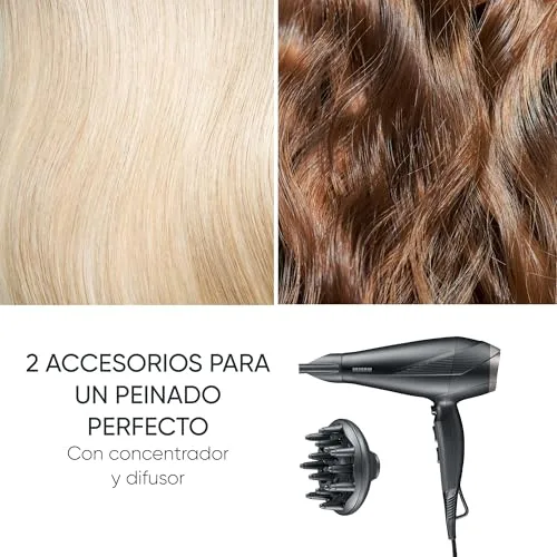 Severin ▫️ Secador de cabelo de alto desempenho com motor CA e tecnologia iônica, Secador de cabelo com difusor e concentrador removíveis, Potência de 2 300 W, Preto, HT 0167 4