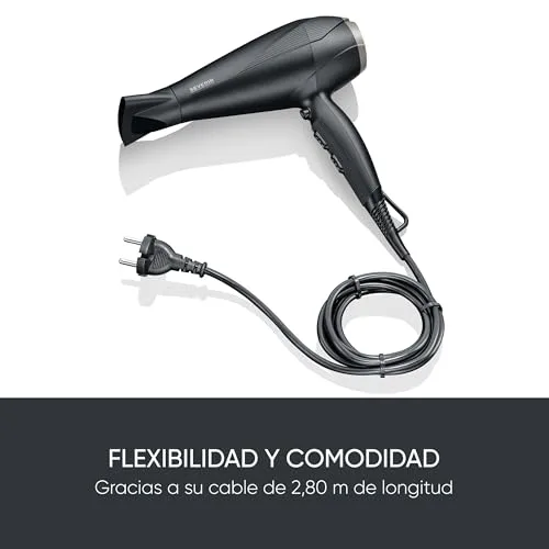 Severin ▫️ Secador de cabelo de alto desempenho com motor CA e tecnologia iônica, Secador de cabelo com difusor e concentrador removíveis, Potência de 2 300 W, Preto, HT 0167 6