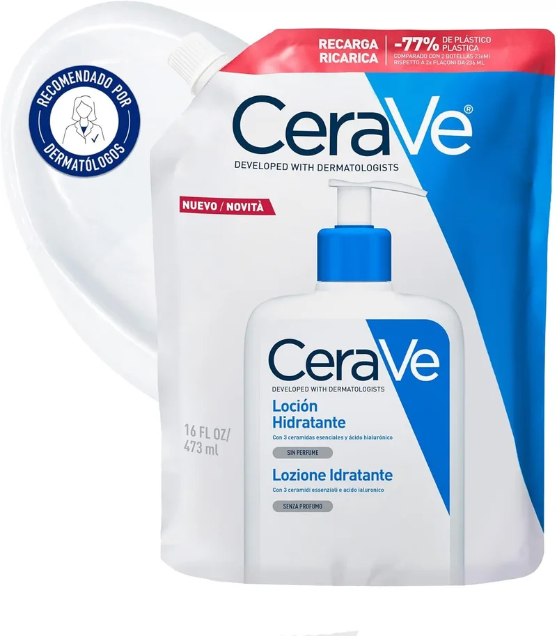 CeraVe ▫️ Recarga de Loção Hidratante, para pele seca a muito seca, restaura a barreira protetora, enriquecida com ceramidas essenciais e ácido hialurónico, adequada para o rosto e o corpo