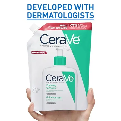 CeraVe ▫️ Gel de Limpeza Espumante para pele normal a oleosa, elimina o excesso de oleosidade e impurezas, enriquecido com ceramidas essenciais, niacinamida e ácido hialurónico, adequado para o rosto e o corpo 3