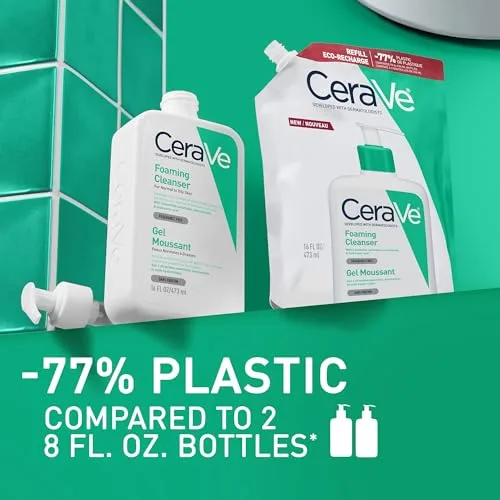 CeraVe ▫️ Gel de Limpeza Espumante para pele normal a oleosa, elimina o excesso de oleosidade e impurezas, enriquecido com ceramidas essenciais, niacinamida e ácido hialurónico, adequado para o rosto e o corpo 5