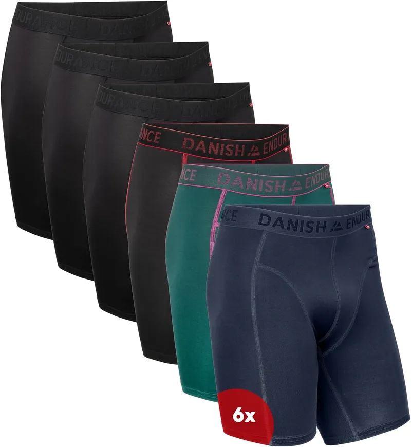 DANISH ENDURANCE ▫️ Cuecas boxer desportivas, justas, embalagem de 6