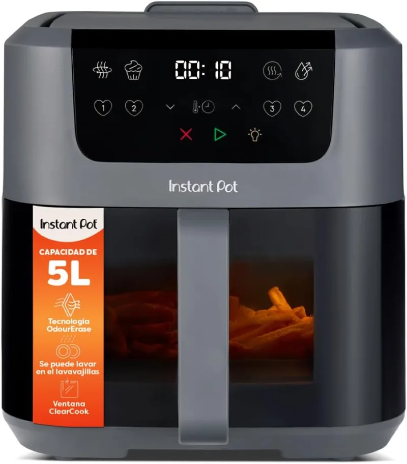 Instant Pot ▫️ Vortex Compact Truffle Grey fritadeira sem óleo com cesto de 5 litros, 4 em 1: fritar, desidratar, assar, reaquecer, antiaderente, lavável na máquina de lavar louça, eléctrica.