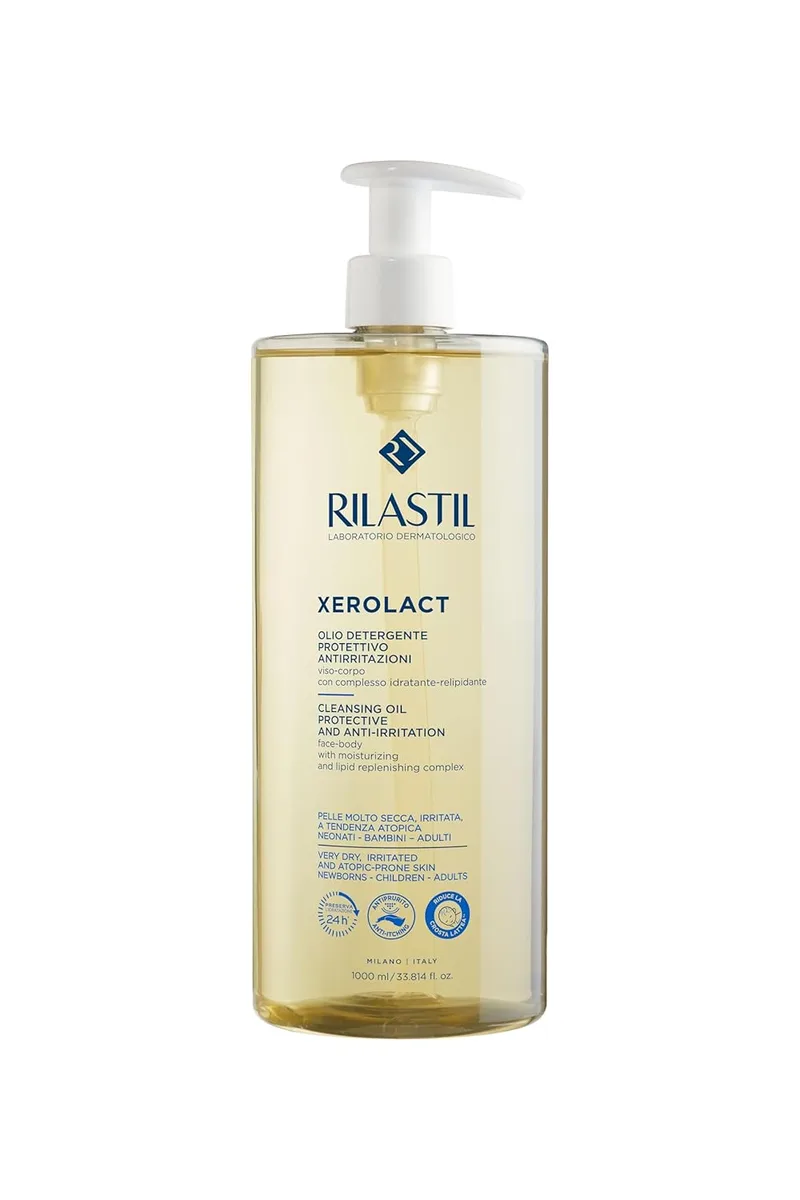 Rilastil ▫️ Xerolact Óleo de Limpeza e Proteção para Pele Muito Seca ou Atópica, Gel de Banho Hidratante Anti-comichão com Óleo de Arroz e Amêndoas, Adequado para Bebés, Crianças e Adultos