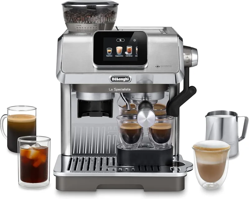 De'Longhi ▫️ La Specialista Touch - Máquina de café expresso Perfetto, moinho integrado, 10 bebidas com um toque, Cold Brew, bocal de leite automático e manual, ecrã tátil, metal (EC9455.M)