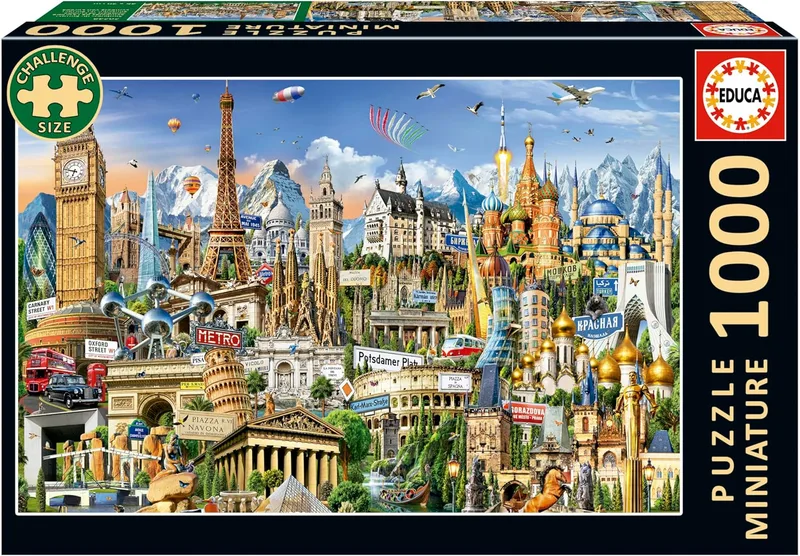 Educa ▫️ O mais pequeno puzzle de 1000 peças do mundo para adultos | Miniatura de símbolos europeus. Inclui cola para fixar o puzzle. Tamanho: 30 x 46 cm. A partir dos 14 anos (20248)