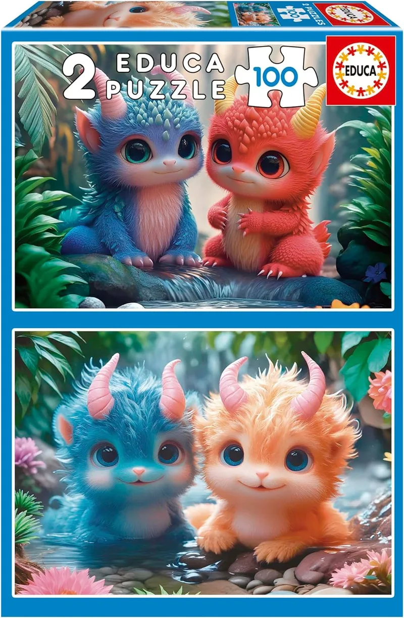 Educa ▫️ Conjunto de 2 puzzles para crianças com 100 peças. Monstros adoráveis. Tamanho: 40 x 28 cm. Recomendado para crianças a partir dos 6 anos (20224)