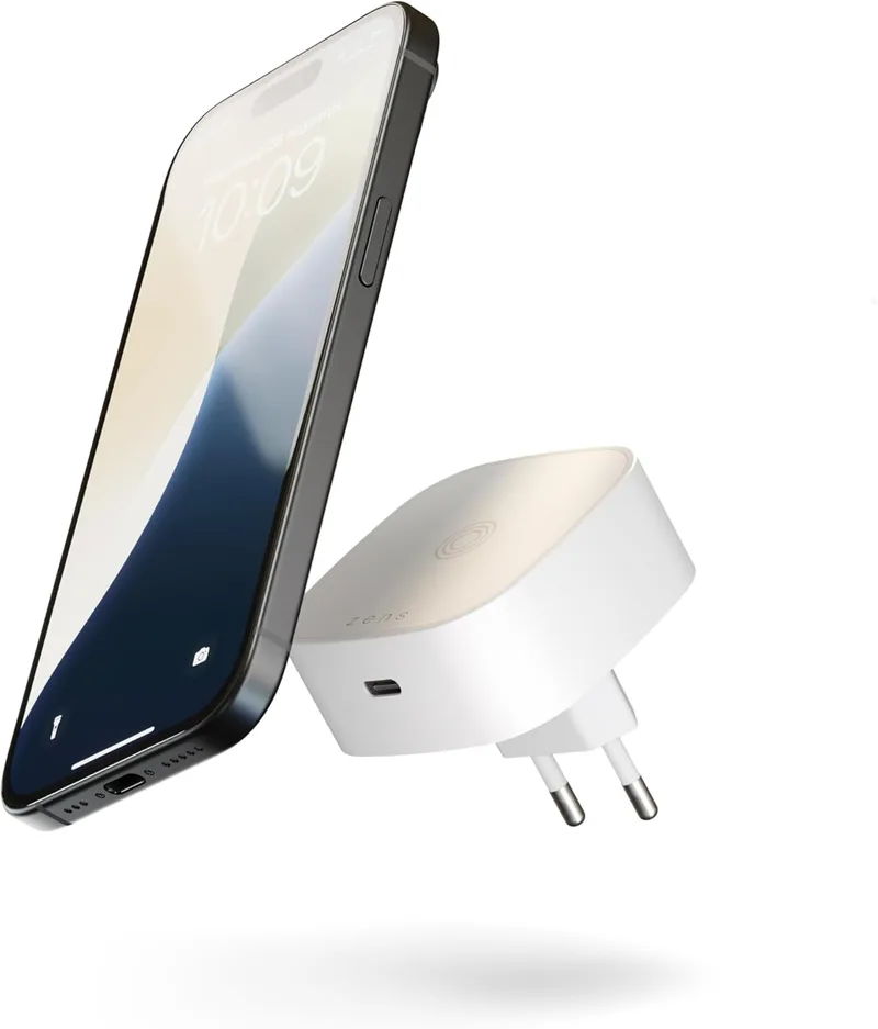 Otterbox ▫️ Adaptador de corrente da UE para carregamento sem fios Zens, carregador sem fios MagSafe e Qi de 15 W para iPhone Air/17/16/15/14/13/12 e AirPods, inclui porta USB-C de 18 W, branco