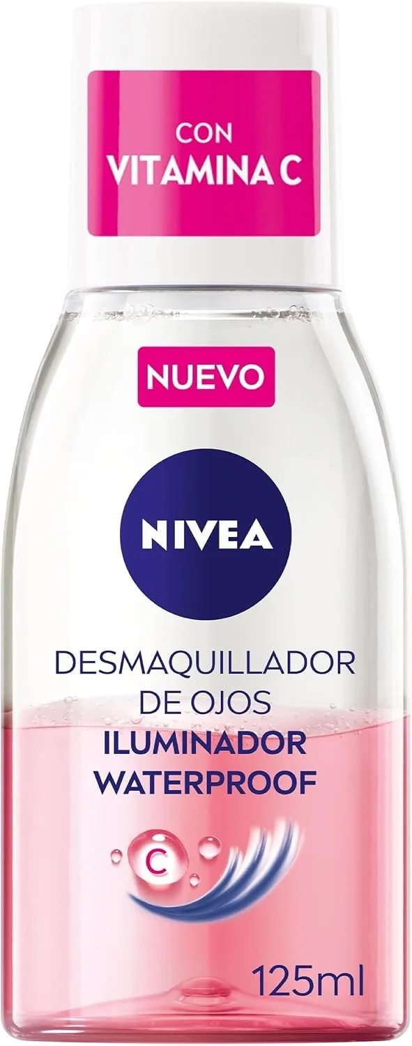 NIVEA ▫️ Desmaquilhante de Olhos Iluminador à Prova de Água (1 x 125 ml), desmaquilhante para a zona dos olhos à prova de água, produto de limpeza facial energizante com fórmula bifásica e vitamina C