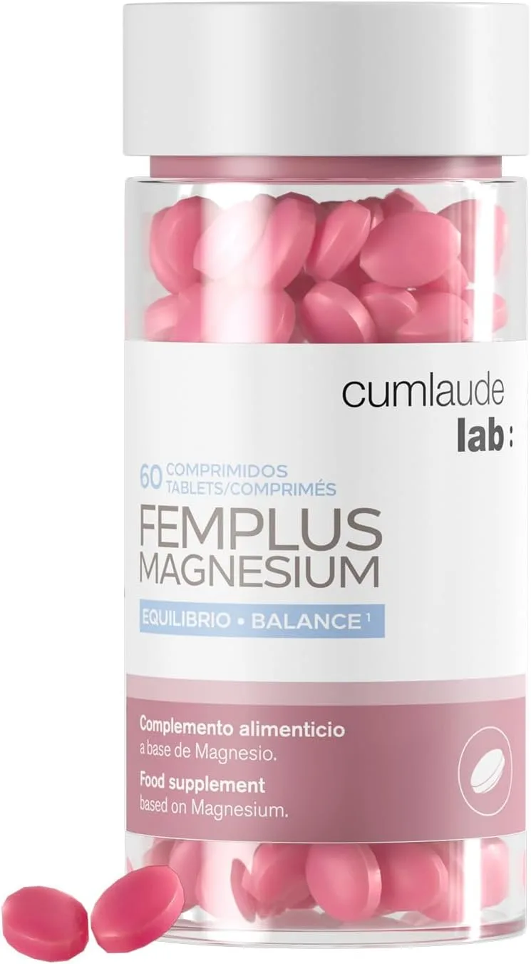 Cumlaude ▫️ Lab - FemPlus Magnesium, suplemento alimentar à base de magnésio, ideal para o equilíbrio físico, mental e hormonal, sem açúcar, glúten e lactose - 60 comprimidos