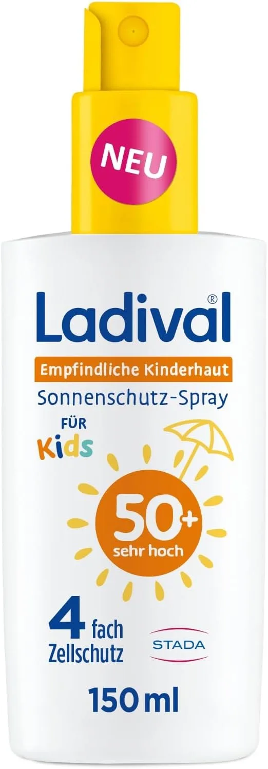 Ladival ▫️ Spray protetor solar para a pele sensível das crianças FPS 50+: protetor solar para crianças e bebés a partir dos 6 meses, nutritivo, extra-resistente à água, com 4 camadas de proteção celular, 150