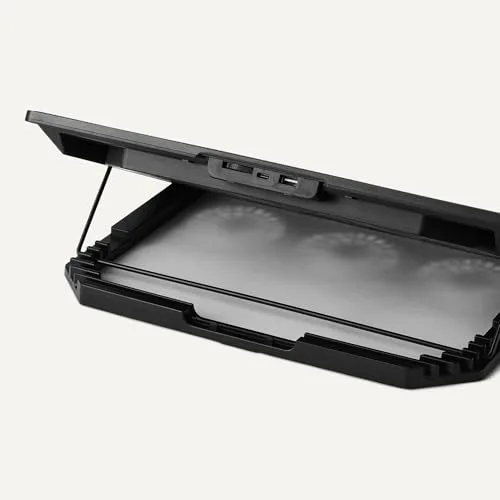 Amazon Basics ▫️ Suporte de refrigeração para computador portátil com 6 ventoinhas silenciosas, para computadores portáteis de 12 a 17 polegadas, com portas USB-A e USB-C, altura ajustável 3
