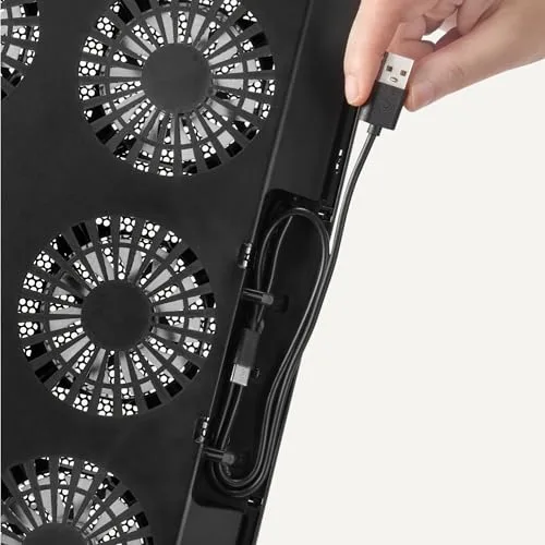 Amazon Basics ▫️ Suporte de refrigeração para computador portátil com 6 ventoinhas silenciosas, para computadores portáteis de 12 a 17 polegadas, com portas USB-A e USB-C, altura ajustável 4