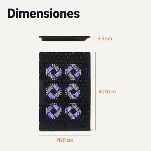 Amazon Basics ▫️ Suporte de refrigeração para computador portátil com 6 ventoinhas silenciosas, para computadores portáteis de 12 a 17 polegadas, com portas USB-A e USB-C, altura ajustável 5