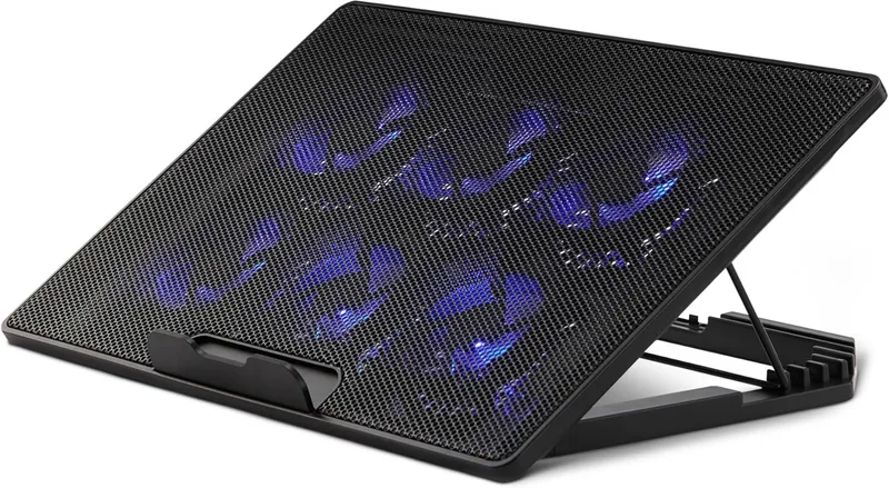 Amazon Basics ▫️ Suporte de refrigeração para computador portátil com 6 ventoinhas silenciosas, para computadores portáteis de 12 a 17 polegadas, com portas USB-A e USB-C, altura ajustável