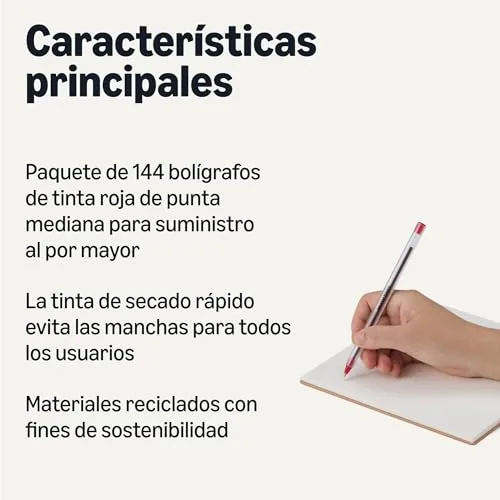 Amazon Basics ▫️ Canetas de secagem rápida ideais para a escola e para o escritório, ponta média (1,0 mm), vermelhas, embalagem de 144 unidades 2