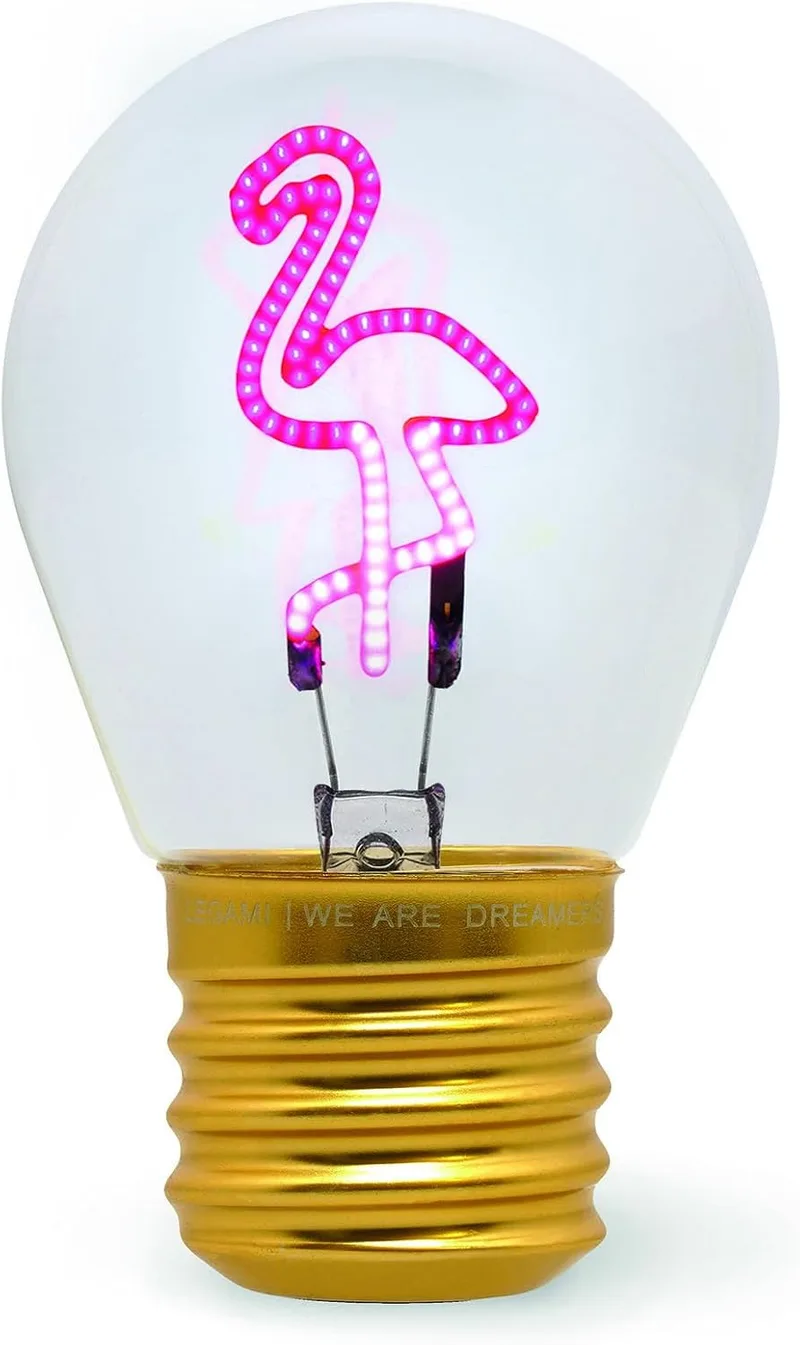Legami ▫️ Candeeiro de mesa em forma de lâmpada, recarregável com cabo USB, sem fios, design em forma de lâmpada, tema flamingo, 6,8 x 10,3 cm