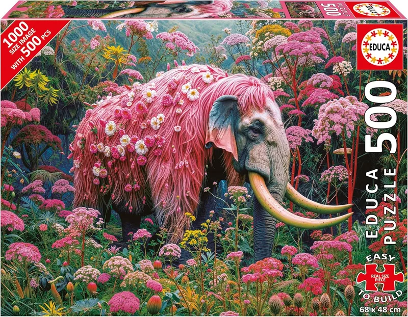 Educa ▫️ Puzzle 500 Peças para Adultos : Elefante Floral. Inclui cola para fixar o puzzle. Tamanho: 48 x 34 cm. A partir dos 11 anos (20228)