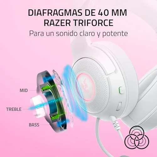 Razer ▫️ Kraken Kitty V2 - Auscultadores RGB com fio e orelhas de gatinho para jogos e streaming (325 g, transdutores Triforce de 40 mm, microfone cardioide HyperClear, som envolvente) Branco 5