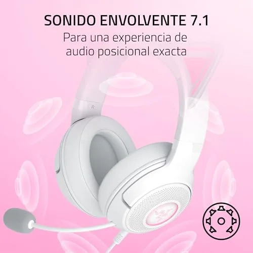 Razer ▫️ Kraken Kitty V2 - Auscultadores RGB com fio e orelhas de gatinho para jogos e streaming (325 g, transdutores Triforce de 40 mm, microfone cardioide HyperClear, som envolvente) Branco 6