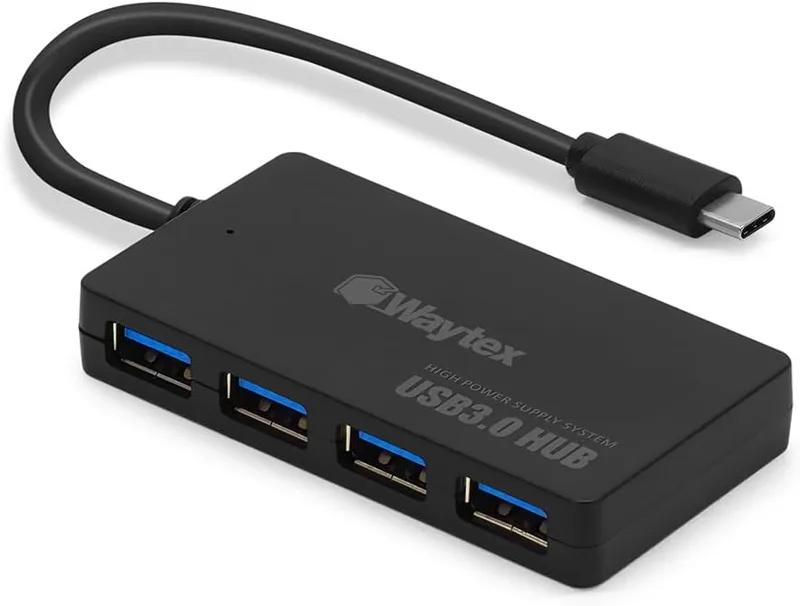 Waytex ▫️ Hub USB 3.0 com 4 portas, cabo USB C 3.1 de 15 cm de alta velocidade 5 Gbps USB 3.1 com proteção contra picos de tensão, compatível com PCs fixos e portáteis, Macbook, iPad Pro, iPad Air, iPhone e