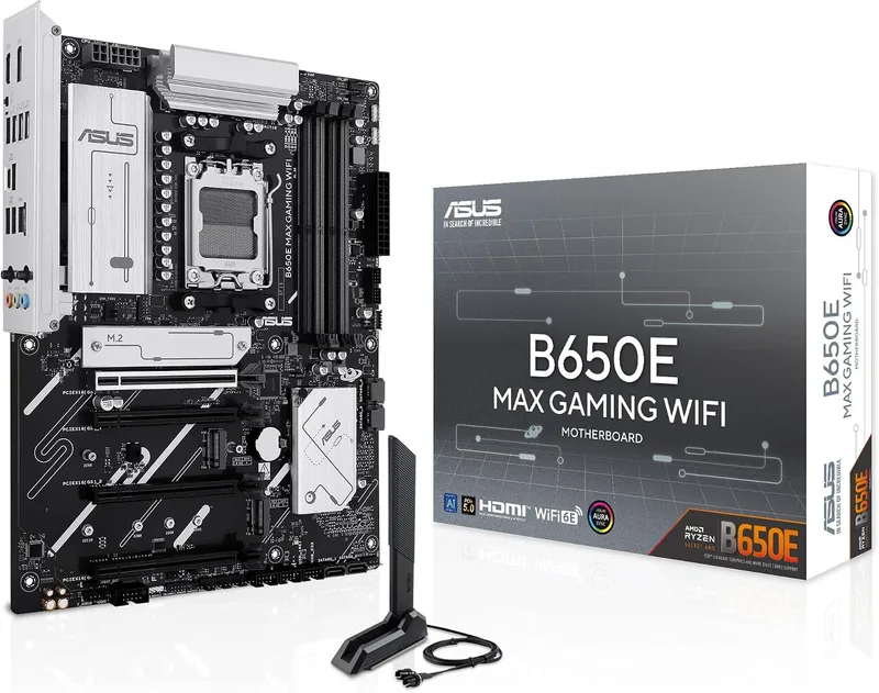 ASUS ▫️ B650E MAX Gaming WiFi - Placa-mãe AMD B650 ATX, DDR5, PCIe 5.0, três ranhuras M.2, Wi-Fi 6E, Ethernet Realtek de 2,5 Gb, DisplayPort, HDMI, USB de 10 Gbps Tipo A e Tipo C, BIOS Flashback, Aura Sync