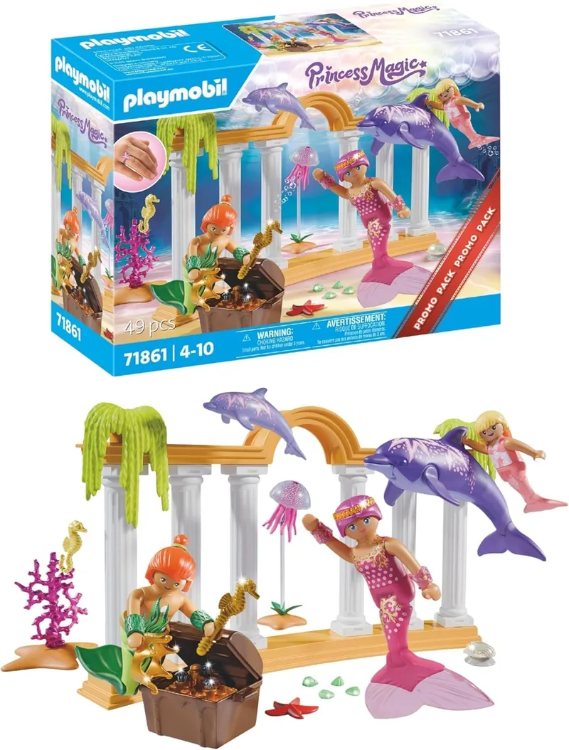PLAYMOBIL ▫️ Pack Promo | Pack Tesouro Sereia com Golfinhos | Brinquedo para maiores de 4 anos | Prenda ideal para crianças | Aventura de fantasia subaquática com figuras | 71861
