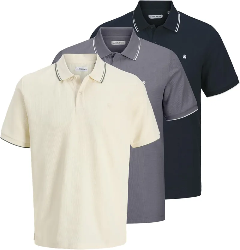 JACK & JONES ▫️ Jjeaustin Polo SS 3Pk MP (Conjunto de 3) para Homem