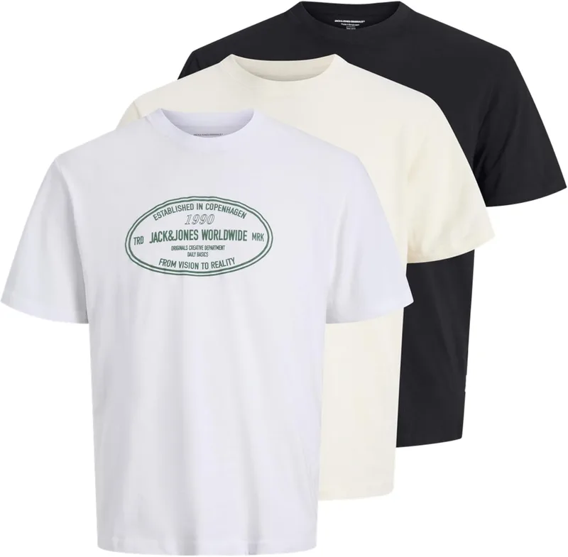 JACK & JONES ▫️ T-shirt masculina Joryork Front SS Crew Neck 3Pk MP (Conjunto de 3)