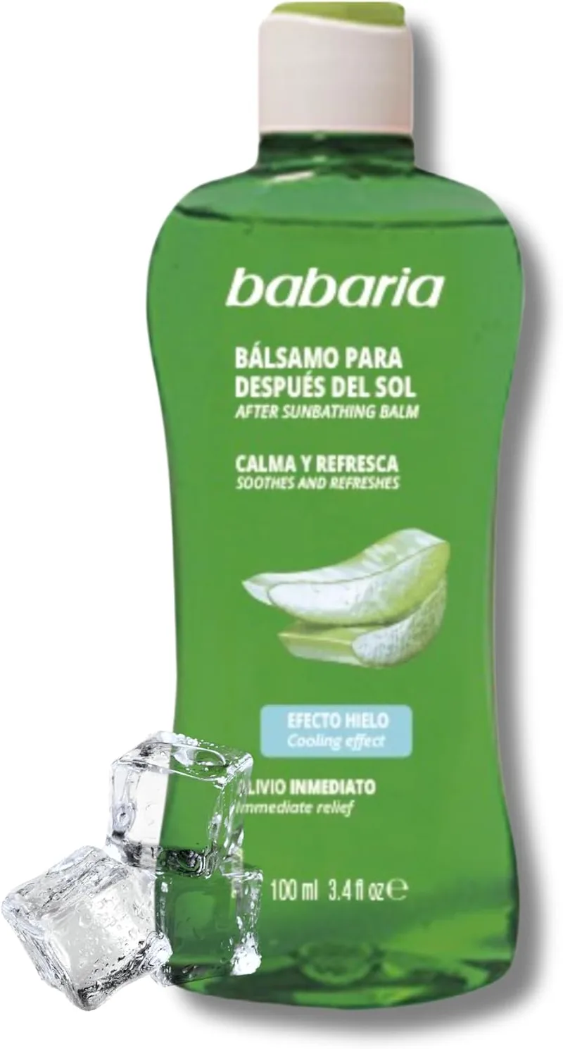 Babaria ▫️ After Sun com Aloe Vera, Formato de Viagem 100 ml, Efeito Gelo | Creme pós-sol | Aftersun | Textura leve e de rápida absorção | Vegano