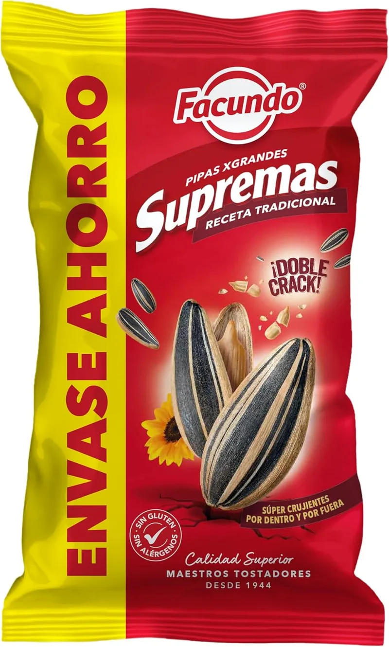 Facundo ▫️ Sementes de Girassol Torradas e Salgadas 190g | Extra Crocantes | Máxima Frescura com Fresh | As nossas maiores sementes de girassol selecionadas pelo seu grande tamanho.