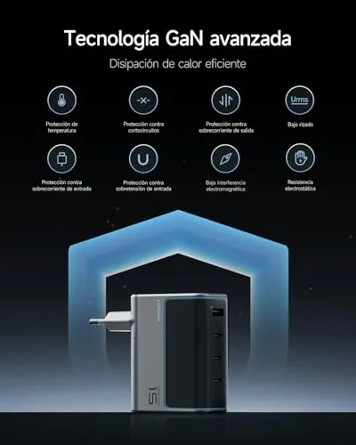 CUKTECH ▫️ 140 W Carregador USB-C Rápido GAN PD 3.1, 4 portas com cabo Type-C de 240 W e 1,5 m. Carregador compatível com MacBook, iPhone série 16, iPad, Pixel e muito mais 4