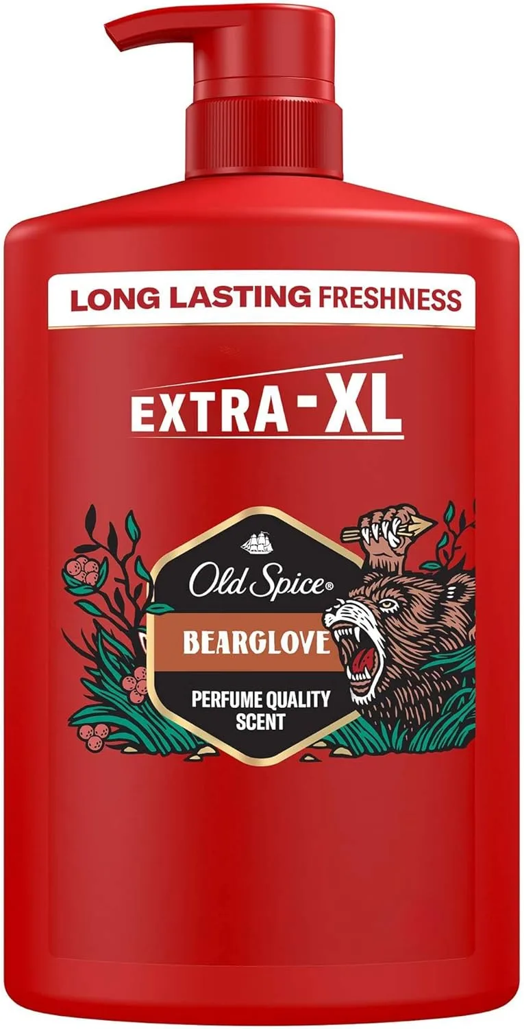 Old Spice ▫️ Gel de duche 3 em 1 Bearglove para cabelo, rosto e corpo, doseador de 1000 ml, frescura duradoura, fragrância de qualidade de perfume, limpeza profunda