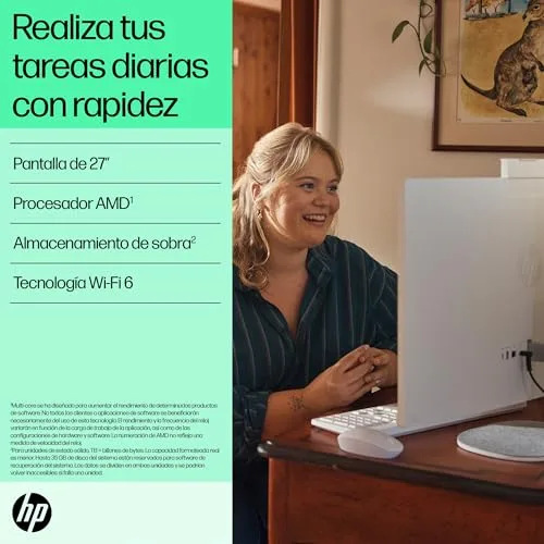 HP ▫️ All-in-One 27-cr0007ss - Computador de secretária de 27" Full HD com câmara, teclado e rato sem fios (AMD Ryzen 5 7520U, 16 GB de RAM, SSD de 512 GB, Windows 11 Home) Branco 4
