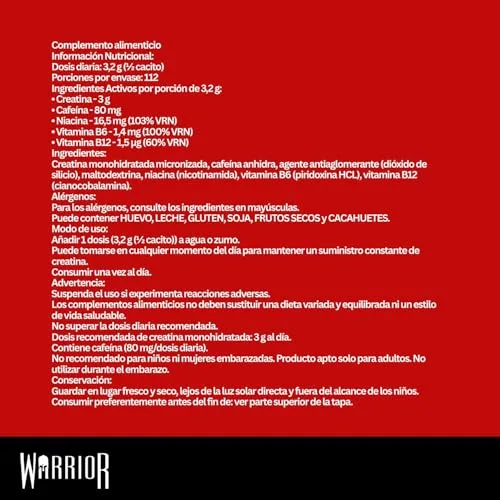 Warrior ▫️ Creatina + Pré-Treino em Pó 360 g, Cafeína – Sem Sabor (Neutro) 2
