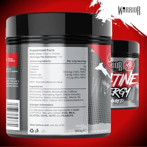 Warrior ▫️ Creatina + Pré-Treino em Pó 360 g, Cafeína – Sem Sabor (Neutro) 3