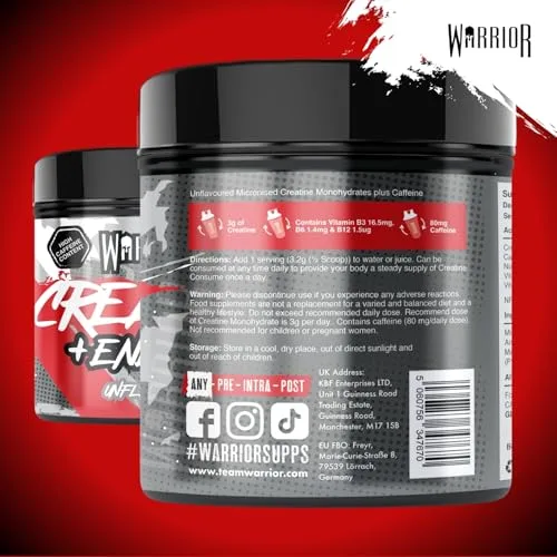Warrior ▫️ Creatina + Pré-Treino em Pó 360 g, Cafeína – Sem Sabor (Neutro) 4