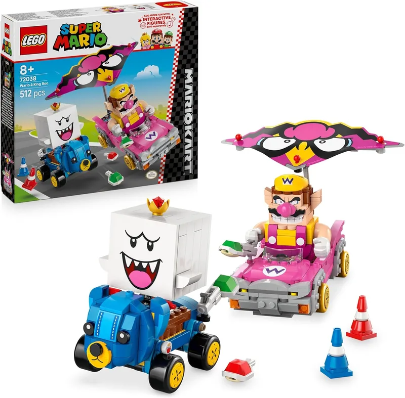 LEGO ▫️ Super Mario: Mario Kart – Wario e Rey Boo - Brinquedo interativo com 2 carros e 2 figuras - Presente com personagens da Nintendo para meninos e meninas a partir dos 8 anos 72038